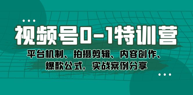 视频号0-1特训营:平台机制、拍摄剪辑、内容创作、爆款公式,实战案例分享