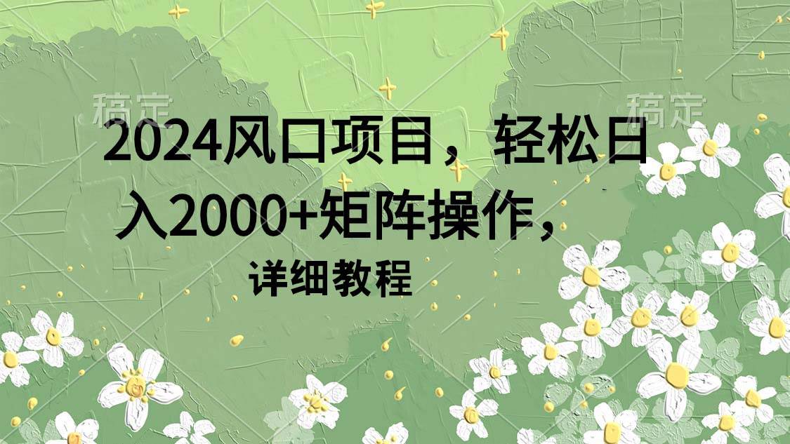 2024风口项目,轻松日入2000+矩阵操作,详细教程