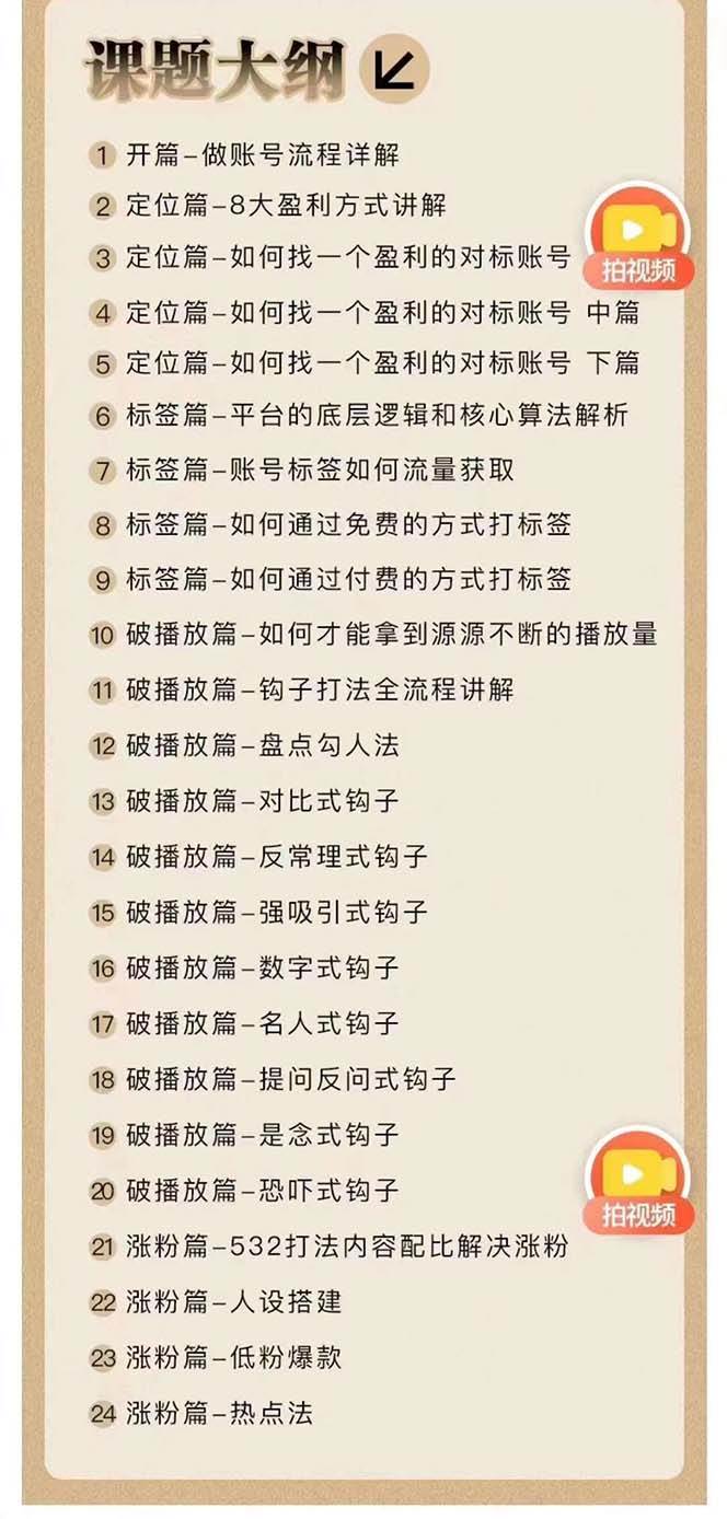 2024钩子·引流课:钩子下得好 流量不再愁,定位篇/标签篇/破播放篇/24节