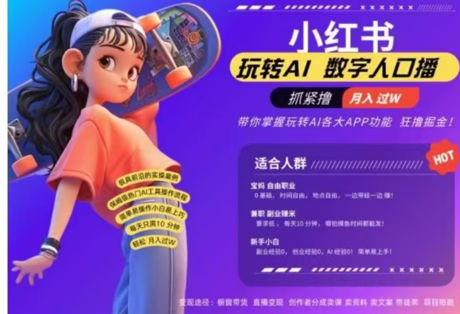 小红书数字人暴力起号,AI改写文案,流量火爆月入破W轻松拿捏,再也不用费劲录口播