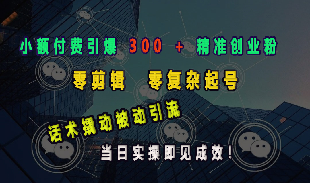小额付费引爆 300 + 精准创业粉,零剪辑、零复杂起号,话术撬动被动引流,当日实操即见成效!