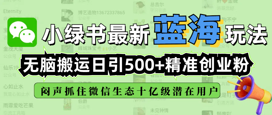 小绿书最新蓝海玩法,无脑搬运日引500+精准创业粉,闷声抓住微信生态十亿级潜在用户