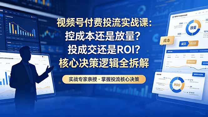 视频号付费投流实战课-5月:控成本还是放量?投成交还是ROI?核心决策逻辑全拆解