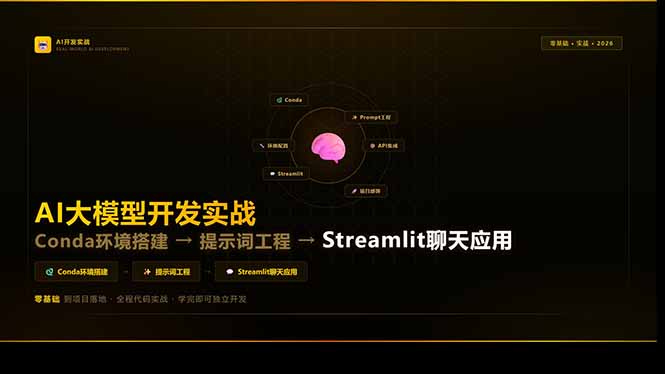 AI大模型开发实战：Conda环境搭建→提示词工程→Streamlit聊天应用，零基础到项目落地