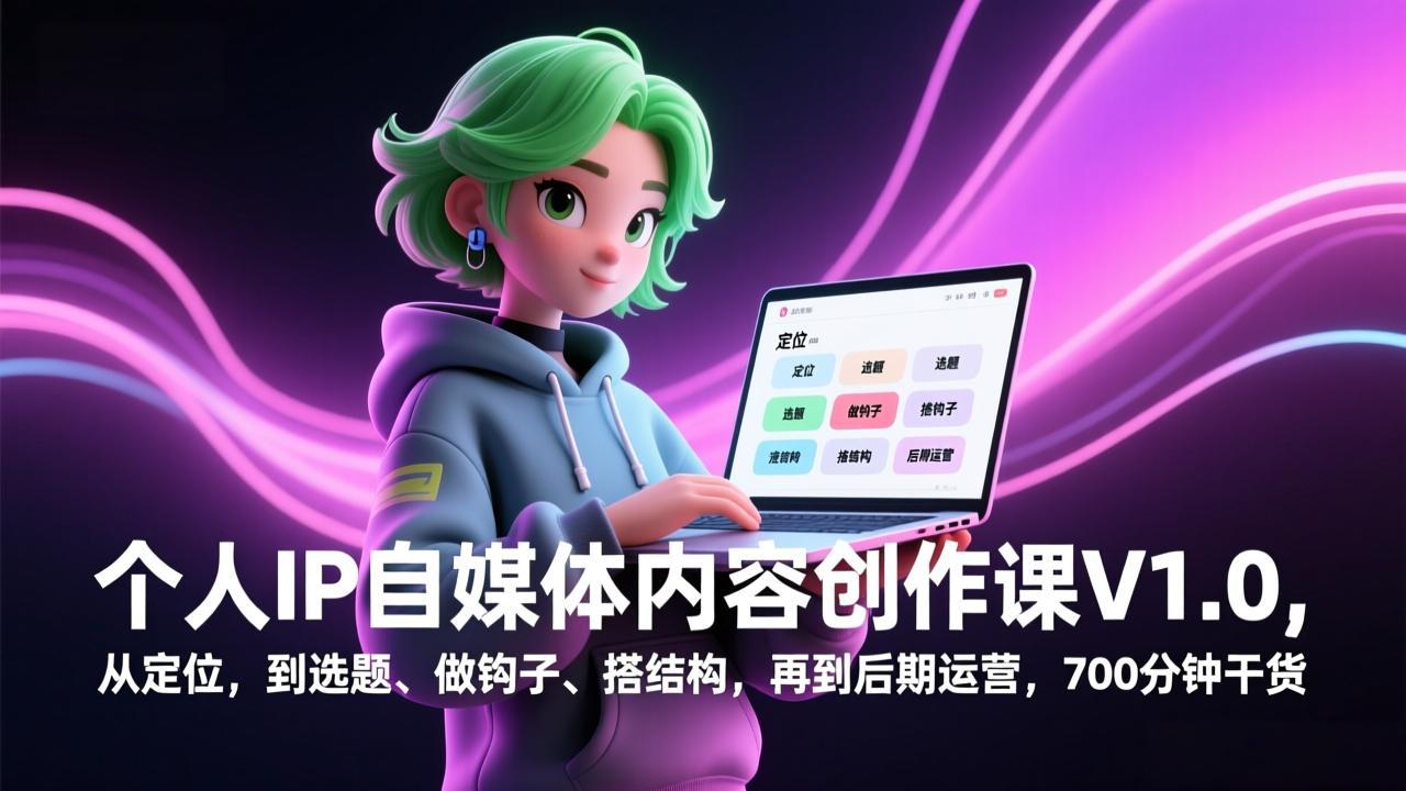 个人IP自媒体内容创作课V1.0,从定位,到选题、做钩子、搭结构,再到后期运营,700分钟干货