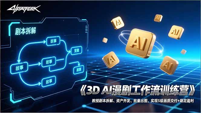3D AI漫剧工作流训练营:教授剧本拆解、资产开发、批量出图,实现S级画质交付+稳定盈利