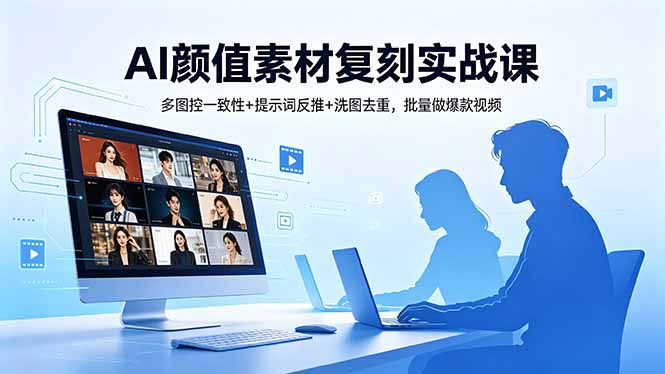 AI颜值素材复刻实战课,多图控一致性+提示词反推+洗图去重,批量做爆款视频