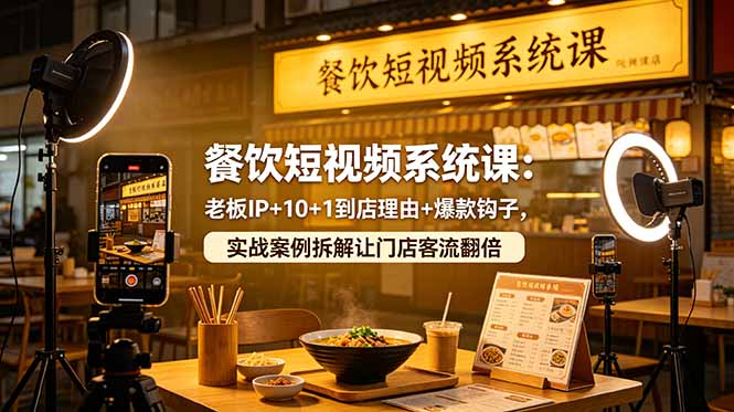 餐饮短视频系统课：老板IP+10+1到店理由+爆款钩子，实战案例拆解让门店客流翻倍