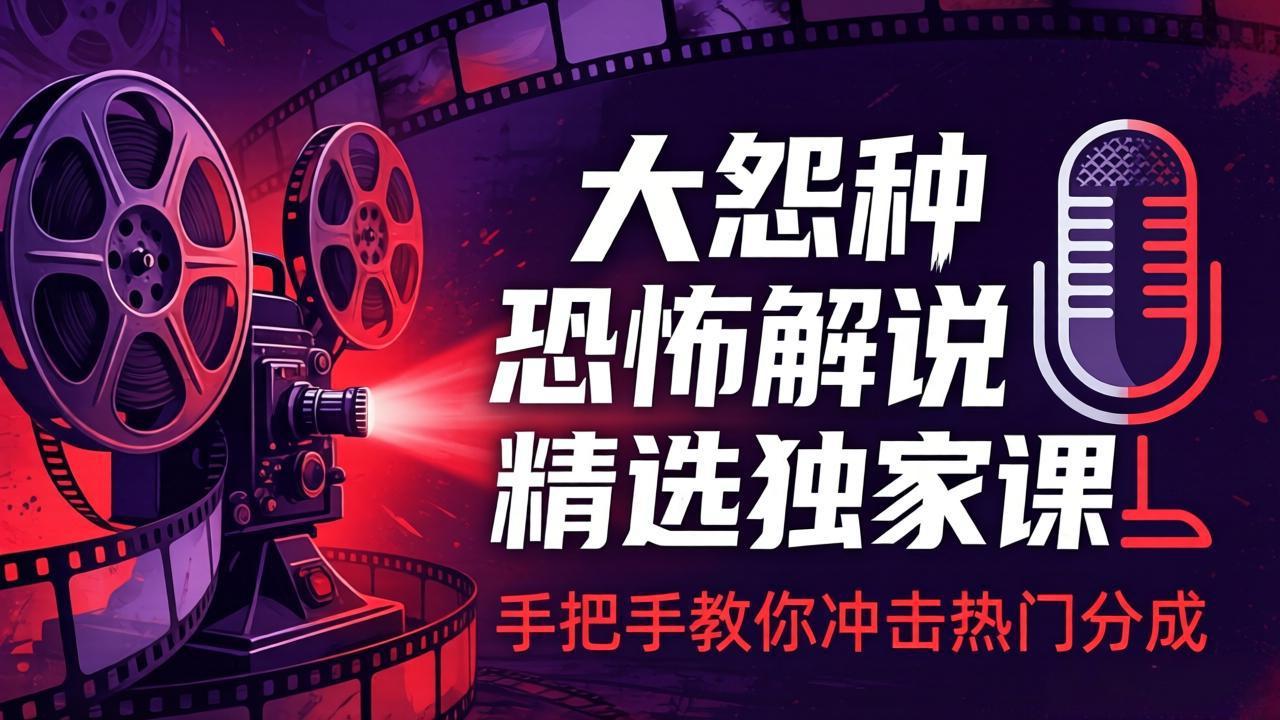 大怨种恐怖解说精选独家课:电影下载+文案配音+片头封面,手把手教你冲击热门分成