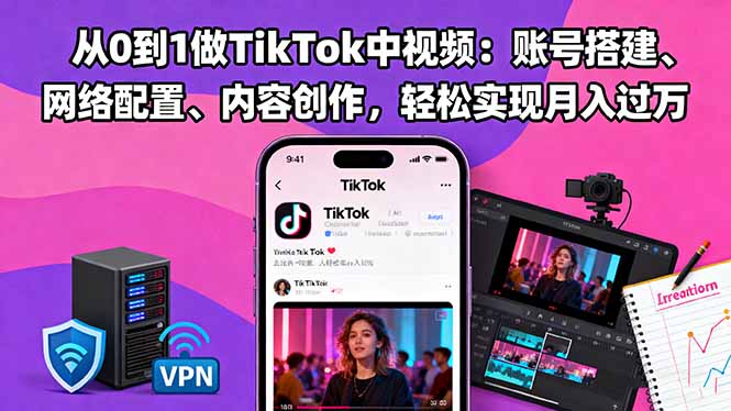 从0到1做TikTok中视频：账号搭建、网络配置、内容创作，轻松实现月入过万