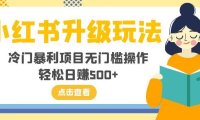 小红书升级玩法,冷门暴利项目无门槛操作,轻松日赚500