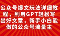 公众号爆文玩法详细教程,利用GPT轻松写出好文章,新手小白能做的公众号