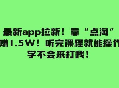 最新app拉新!靠“点淘”赚1.5W!听完课程就能操作!学不会来打我!