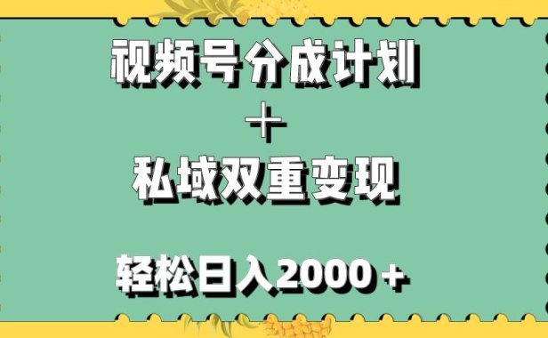 视频号分成计划＋私域双重变现，轻松日入1000＋，无任何门槛，小白轻松上手