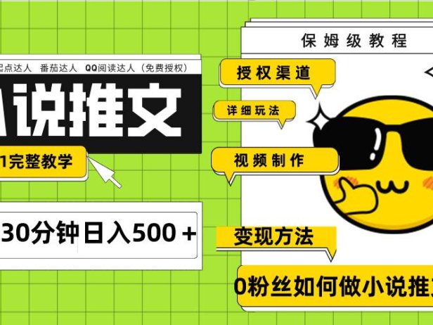 Ai小说推文每天20分钟日入500+授权渠道 引流变现 从0到1完整教学(7节课)