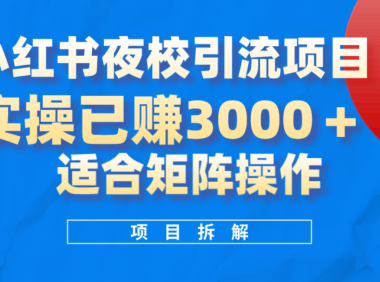 小红书夜校引流变现项目,实操日赚3000 ,适合矩阵放大操作