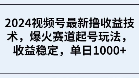 2024视频号最新撸收益技术，爆火赛道起号玩法，收益稳定，单日1000+