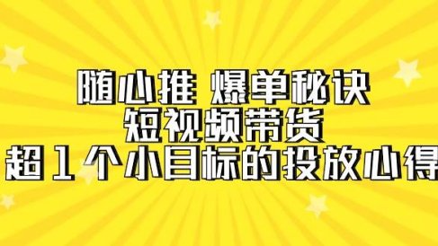 随心推 爆单秘诀,短视频带货-超1个小目标的投放心得(7节视频课)