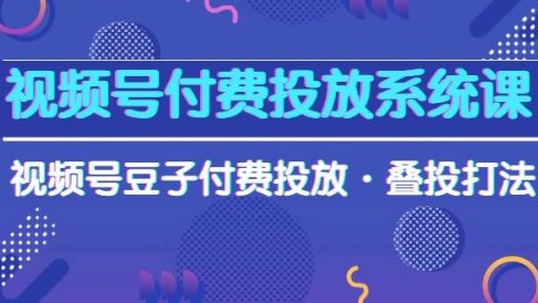 视频号付费投放系统课，视频号豆子付费投放·叠投打法（高清视频课）