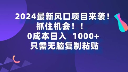 2024最新风口项目来袭,抓住机会,0成本一部手机日入1000+,只需无脑复…