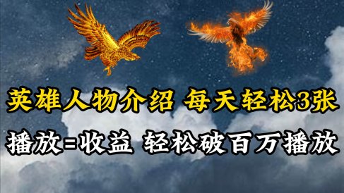 英雄人物传记解说，每天轻松两三百，各个平台流量通吃，轻松破百万播放