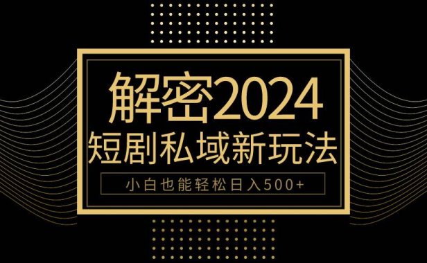 10分钟教会你2024玩转短剧私域变现，小白也能轻松日入500+