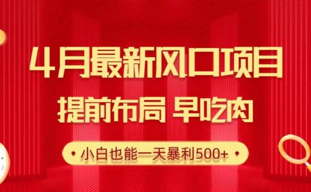 28.4月最新风口项目,提前布局早吃肉,小白也能一天暴利500+
