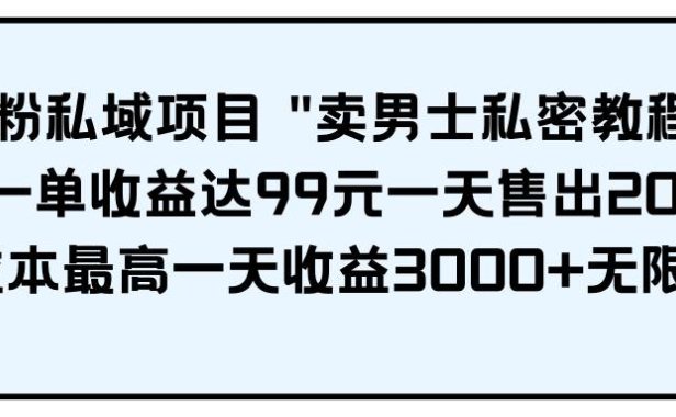 男粉私域项目 卖男士私密教程 每一单收益达99元一天售出20单