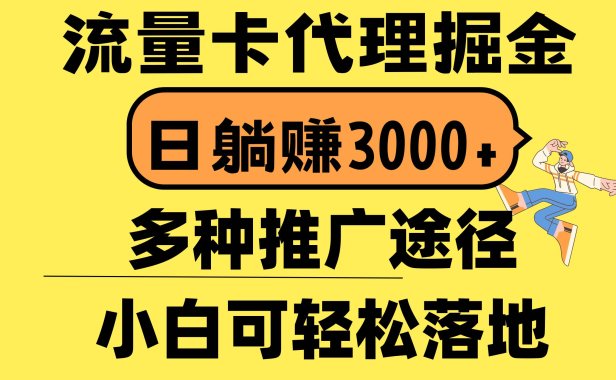 流量卡代理掘金，日躺赚3000+，首码平台变现更暴力，多种推广途径，新...