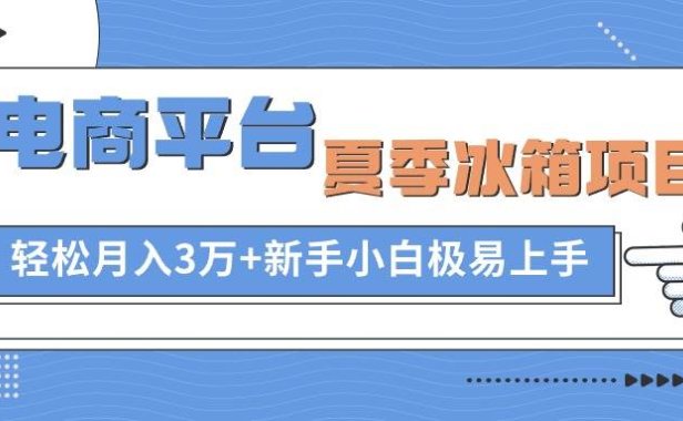 电商平台夏季冰箱项目,轻松月入3万+,新手小白极易上手