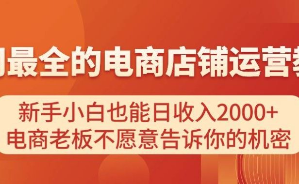 电商店铺运营教学,新手小白也能日收入2000+,电商老板不愿意告诉你的机密