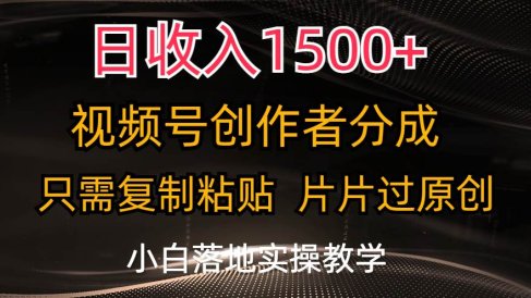 日收入1500+,视频号创作者分成,只需复制粘贴,片片过原创,小白也可…