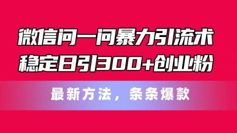 微信问一问暴力引流术,稳定日引300+创业粉,最新方法,条条爆款