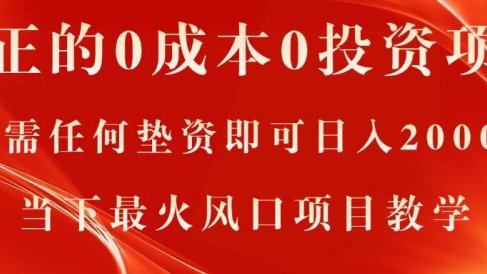 真正的0成本0投资项目,无需任何垫资即可日入2000+,当下最火风口项目教学