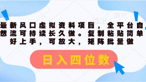 最新风口虚拟资料项目,全平台自然流可持续长久做。复制粘贴 日入四位数