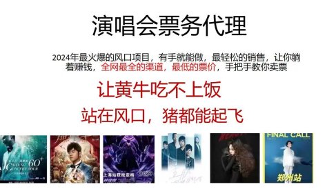 2024演唱会低价票务代理,全网最低的票价,手把手教你卖票,日入2000+