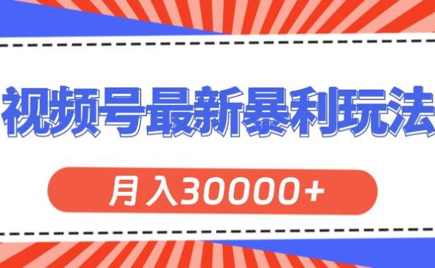 视频号最新暴利玩法，轻松月入30000+