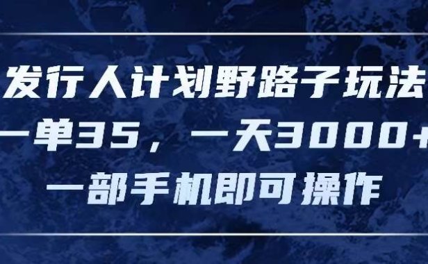发行人计划野路子玩法，一单35，一天3000+，一部手机即可操作
