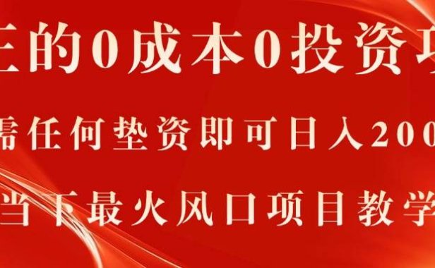 真正的0成本0投资项目，无需任何垫资即可日入2000+，当下最火风口项目教学