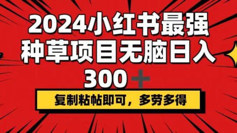 2024小红书最强种草项目,无脑日入300+,复制粘帖即可,多劳多得