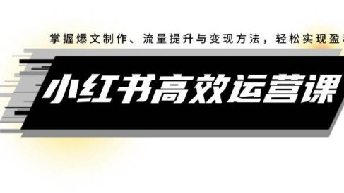 小红书高效运营课:掌握爆文制作、流量提升与变现方法,轻松实现盈利