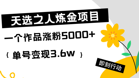 天选之人炼金热门项目，一个作品涨粉5000+，单号变现3.6w