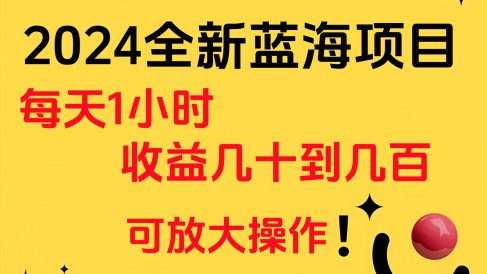 小白有手就行的2024全新蓝海项目,每天1小时收益几十到几百,可放大操作