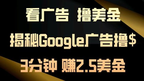 看广告,撸美金!3分钟赚2.5美金!日入200美金不是梦!揭秘Google广告撸美金全攻略!