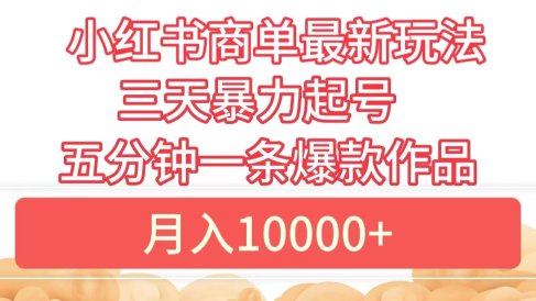 小红书商单最新玩法 3天暴力起号 5分钟一条爆款作品 月入10000+