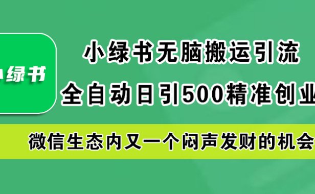 小绿书小白无脑搬运引流,全自动日引500精准创业粉,微信生态内又一个闷声发财的机会