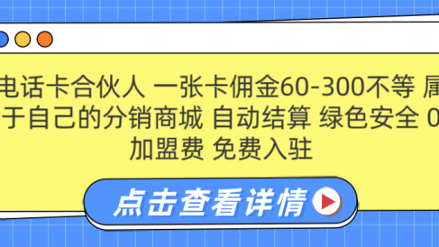 号卡合伙人 一张佣金60-300不等 自动结算 绿色安全