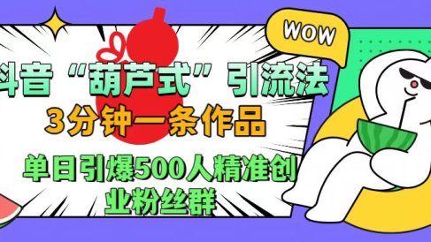 抖音“葫芦式”引流法，三分钟一条作品，单日引爆抖音500人精准创业粉丝群
