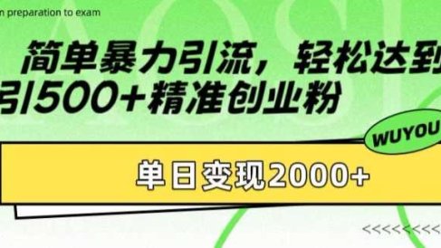 简单暴力引流轻松达到日引500+精准创业粉,单日变现2k【揭秘】