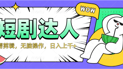 2024最新短剧玩法，无需剪辑，无脑操作，日入上千+